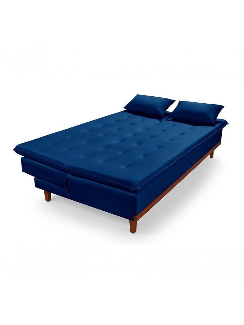 Sofá Cama Reclinável Santorini Veludo Confortável Base De Madeira Azul Marinho 171