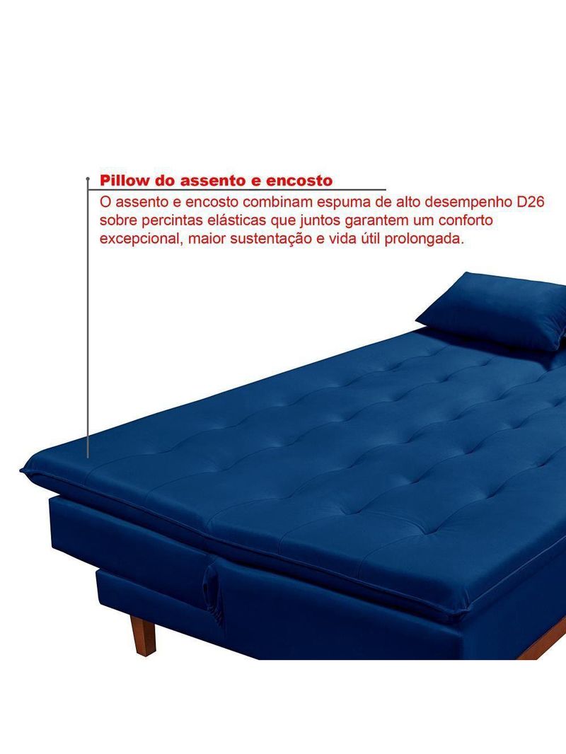 Sofá Cama Reclinável Santorini Veludo Confortável Base De Madeira Azul Marinho 171