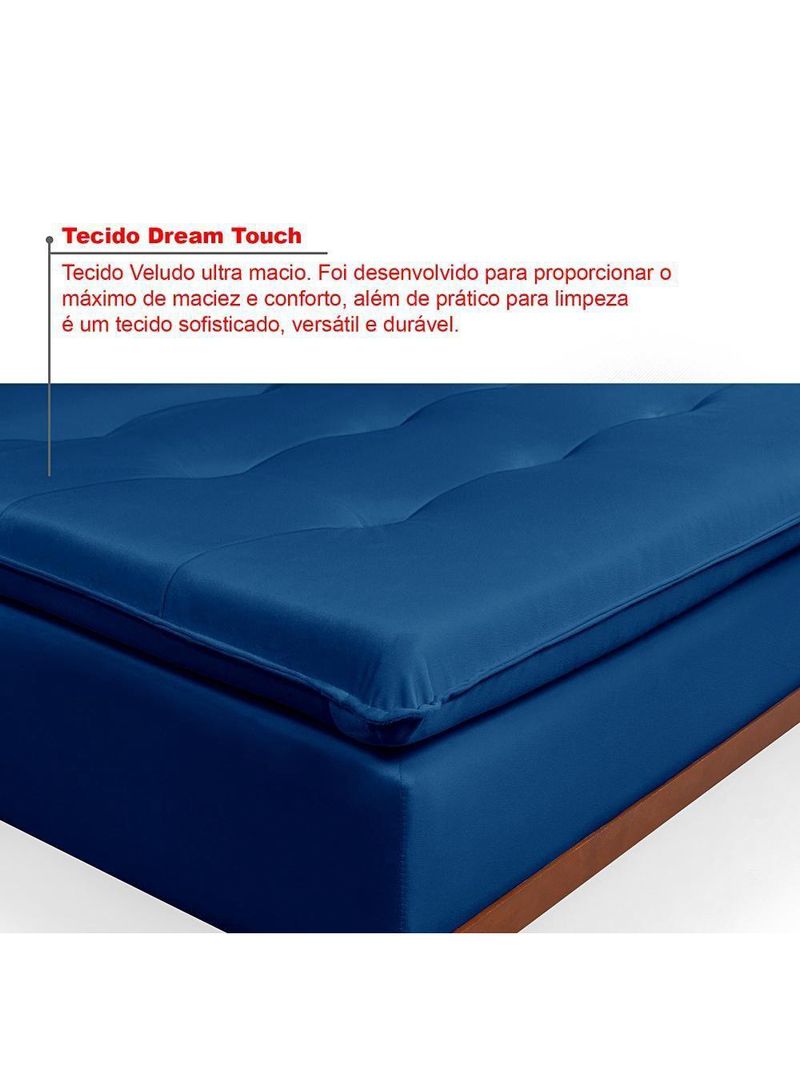 Sofá Cama Reclinável Santorini Veludo Confortável Base De Madeira Azul Marinho 171