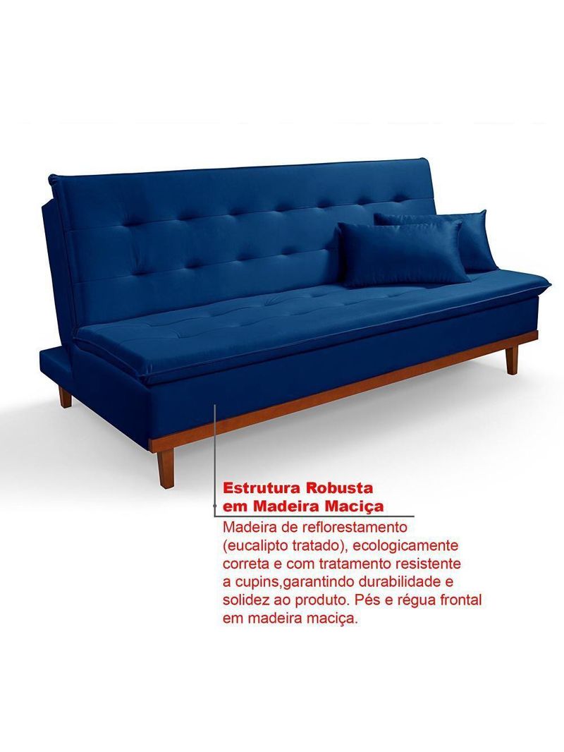 Sofá Cama Reclinável Santorini Veludo Confortável Base De Madeira Azul Marinho 171