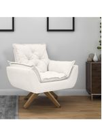Poltrona Opala Conforto Base Giratória Madeira Tecido Boucle Branco