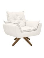 Poltrona Opala Conforto Base Giratória Madeira Tecido Boucle Branco