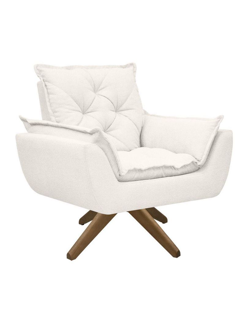 Poltrona Opala Conforto Base Giratória Madeira Tecido Boucle Branco