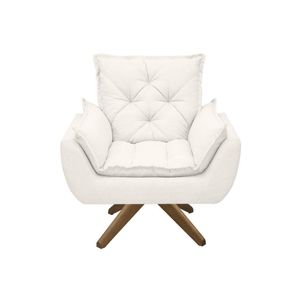 Poltrona Opala Conforto Base Giratória Madeira Tecido Boucle Branco