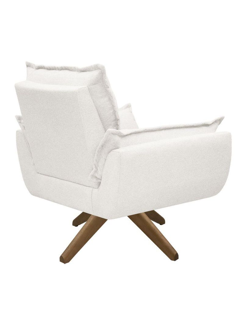 Poltrona Opala Conforto Base Giratória Madeira Tecido Boucle Branco