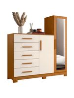 Cômoda New Master Quarto com 5 Gavetas 2 Portas e Espelho Cinamomo/Off White