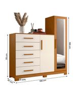 Cômoda New Master Quarto com 5 Gavetas 2 Portas e Espelho Cinamomo/Off White