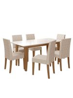 Conjunto Sala De Jantar Mesa Liz 6 Cadeiras Jade Poliman Carvalho Com Off White