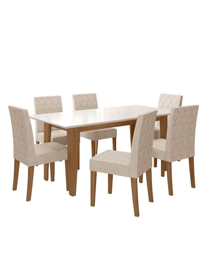 Conjunto Sala De Jantar Mesa Liz 6 Cadeiras Jade Poliman Carvalho Com Off White
