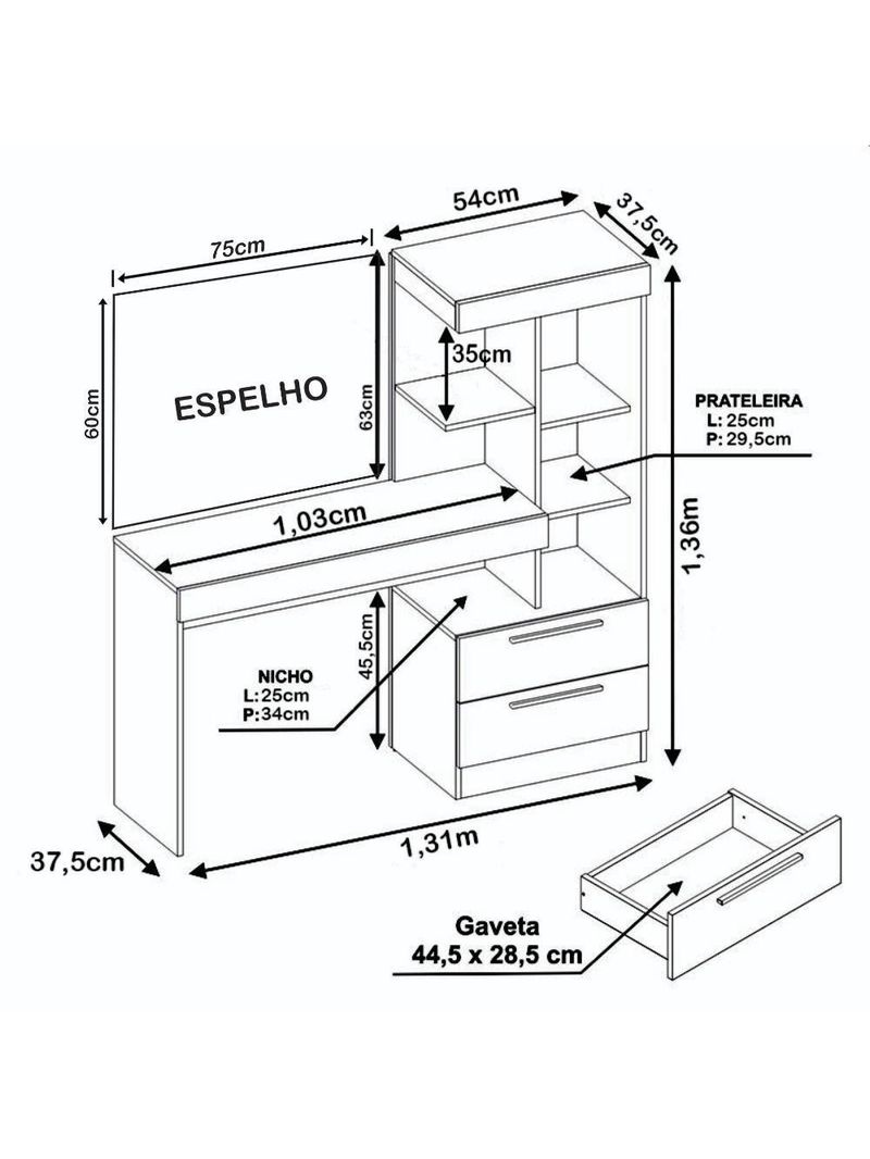 Penteadeira Com Espelho Nogal Trend Notável Móveis Nogal