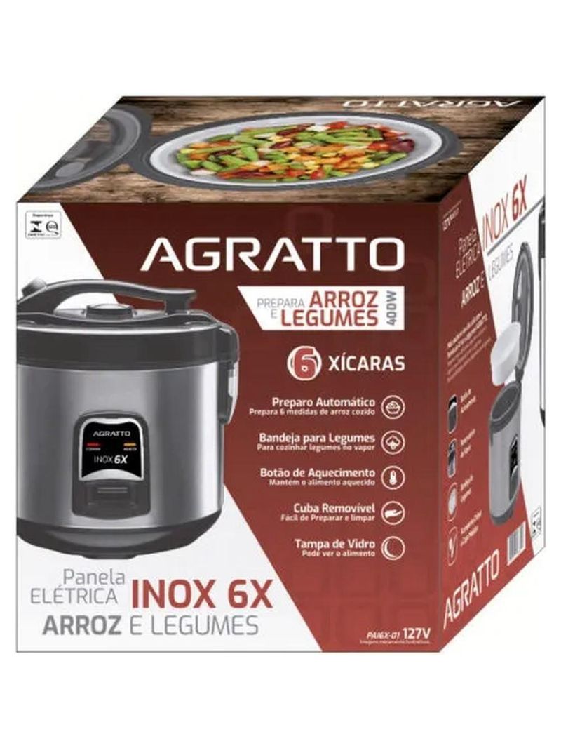 Panela Elétrica De Arroz Inox E Visor De Vidro 127v Agratto