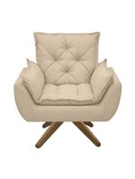 Poltrona Opala Conforto Base Giratória Madeira Tecido Boucle Areia