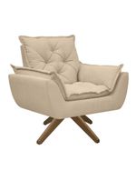 Poltrona Opala Conforto Base Giratória Madeira Tecido Boucle Areia