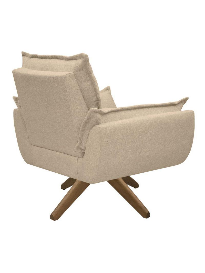 Poltrona Opala Conforto Base Giratória Madeira Tecido Boucle Areia