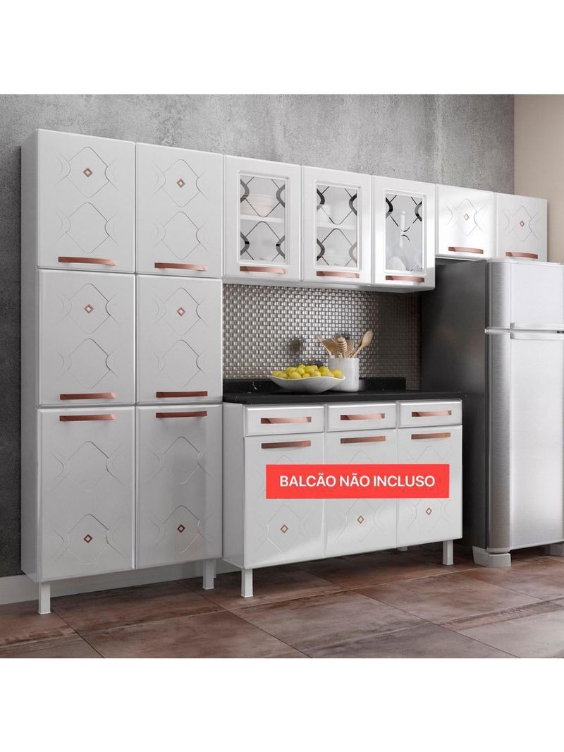 Cozinha Compacta Aço Telasul Mirage New 3vidros 3pçs Branco