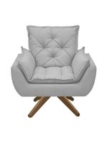 Poltrona Opala Conforto Base Giratória Madeira Tecido Boucle Cinza Escuro