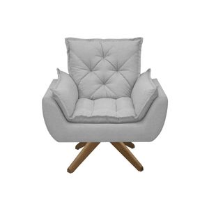 Poltrona Opala Conforto Base Giratória Madeira Tecido Boucle Cinza Escuro
