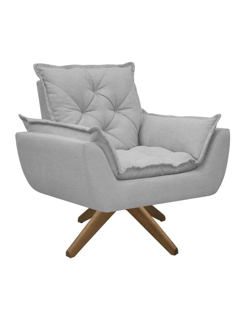 Poltrona Opala Conforto Base Giratória Madeira Tecido Boucle Cinza Escuro