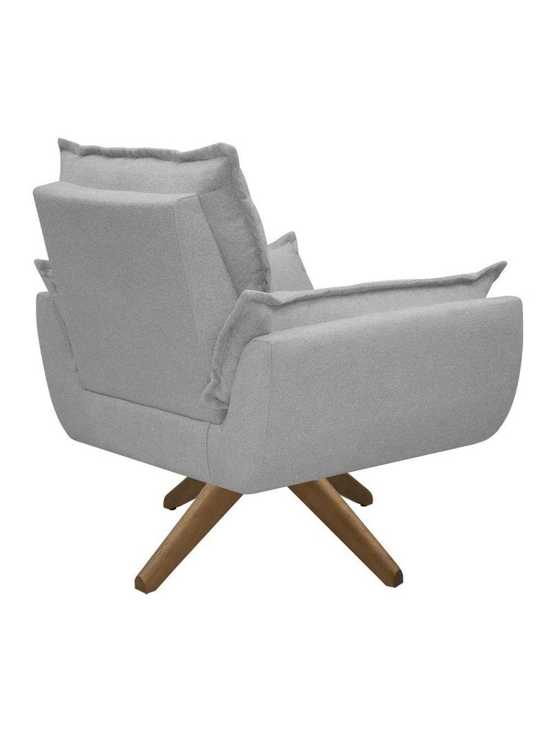 Poltrona Opala Conforto Base Giratória Madeira Tecido Boucle Cinza Escuro