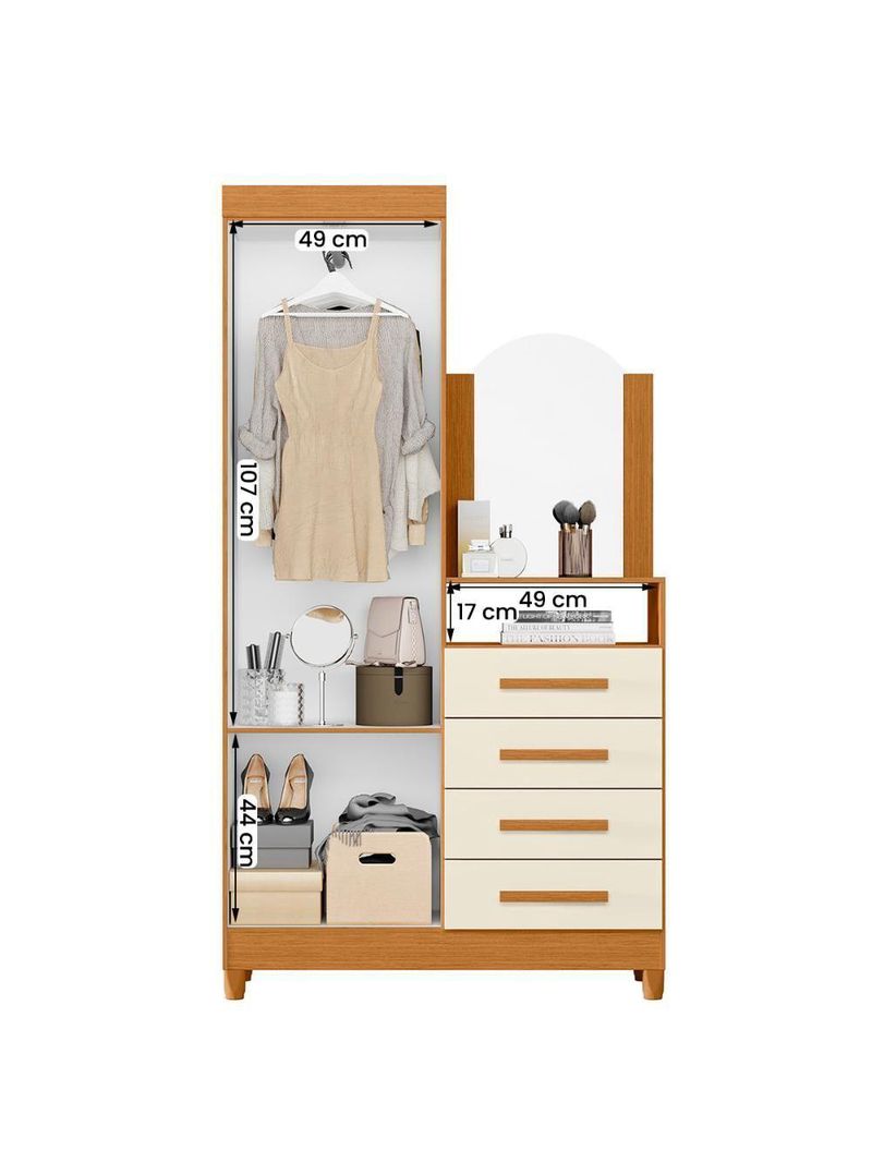 Guarda Roupa Cômoda Capri 2 Portas 4 Gavetas e Espelho Cinamomo/Off White