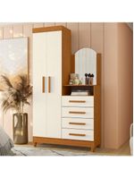 Guarda Roupa Cômoda Capri 2 Portas 4 Gavetas e Espelho Cinamomo/Off White
