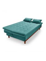 Sofá Cama Reclinável Santorini Veludo Confortável Base de Madeira Azul Turquesa 169