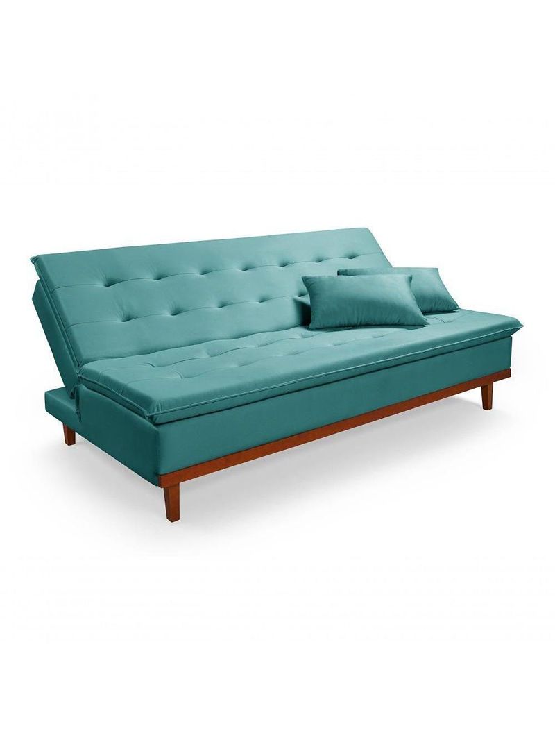 Sofá Cama Reclinável Santorini Veludo Confortável Base de Madeira Azul Turquesa 169