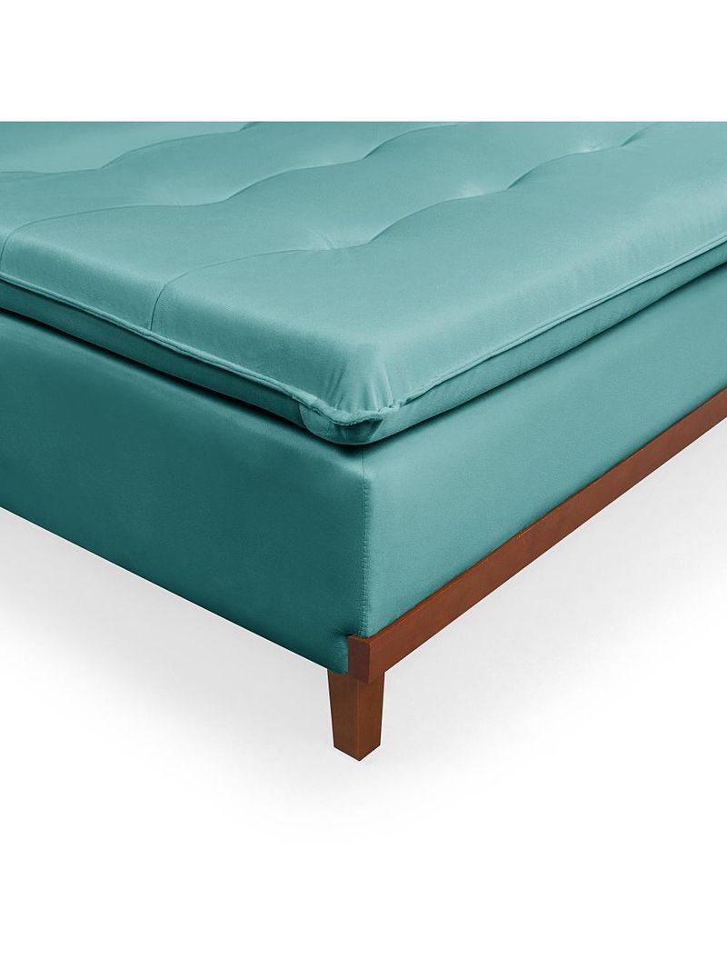 Sofá Cama Reclinável Santorini Veludo Confortável Base de Madeira Azul Turquesa 169