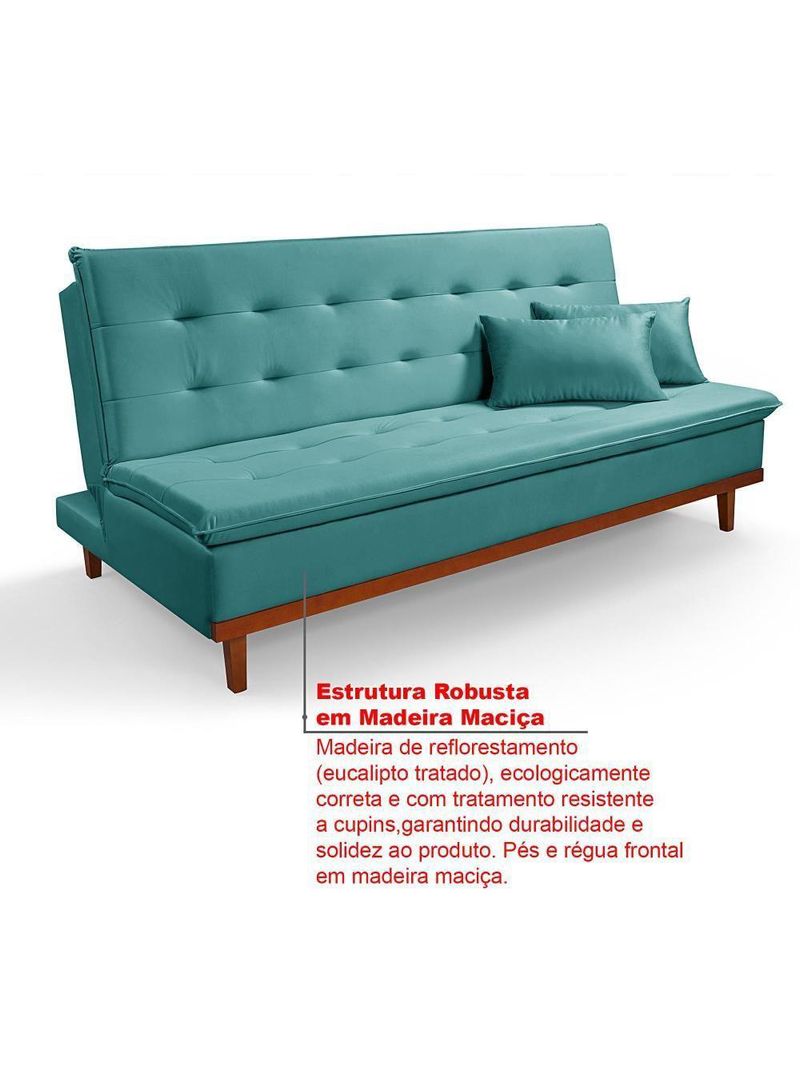 Sofá Cama Reclinável Santorini Veludo Confortável Base de Madeira Azul Turquesa 169