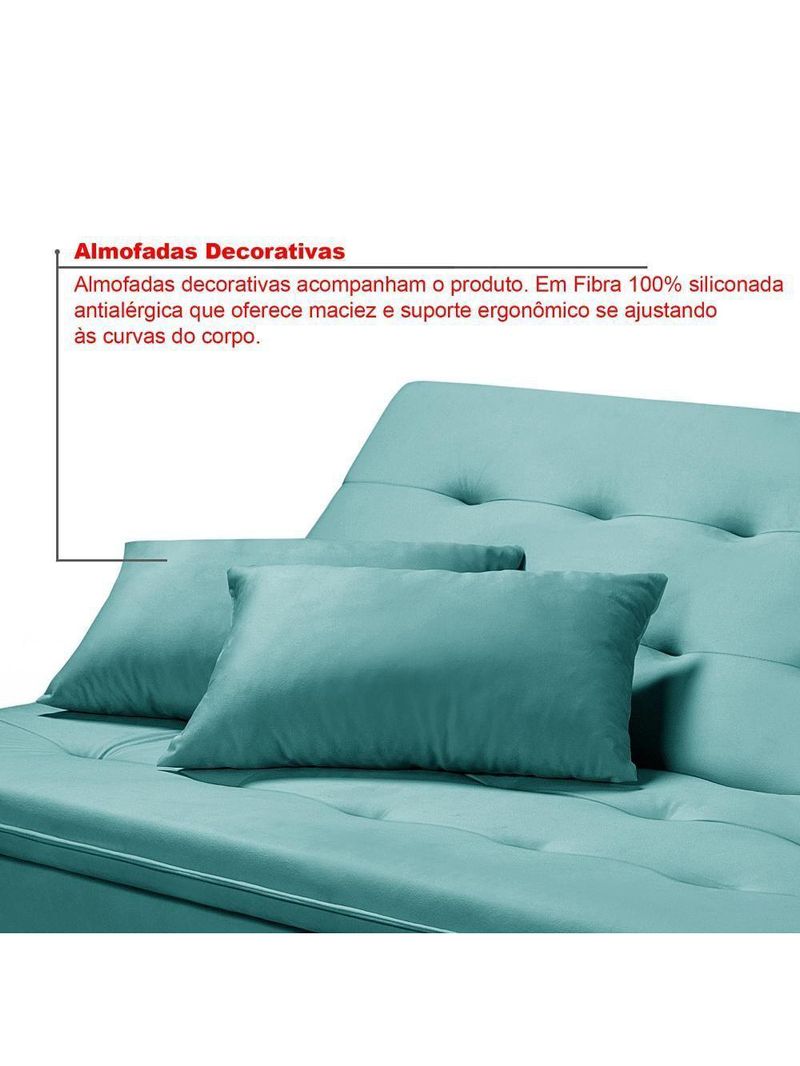 Sofá Cama Reclinável Santorini Veludo Confortável Base de Madeira Azul Turquesa 169