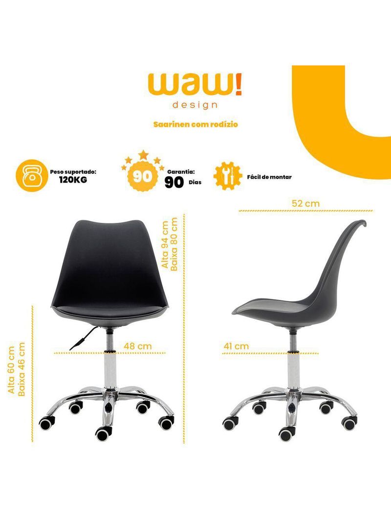 Cadeira Office Giratória Saarinen Com Altura Ajustável Para Escritório E Estudo Preta