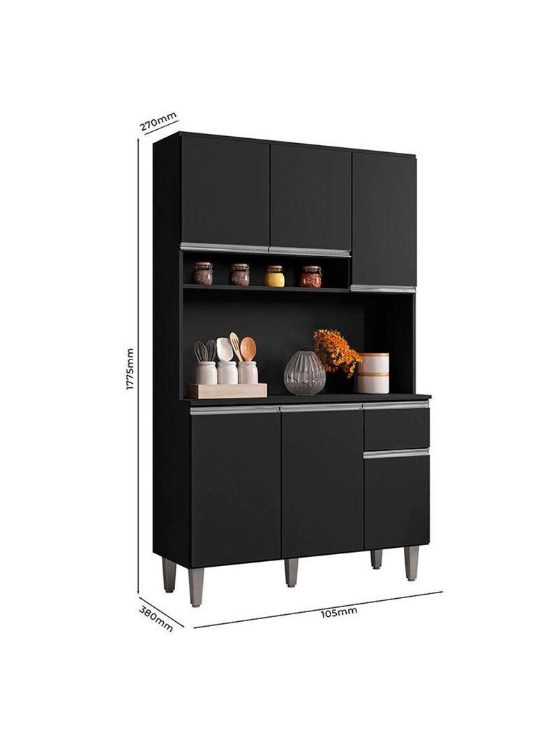 Armário Para Cozinha Kit Márcia Preto Fosco - Ajl