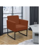 Poltrona Jade Conforto Aconchego Tecido Boucle Base Metálica Terracota