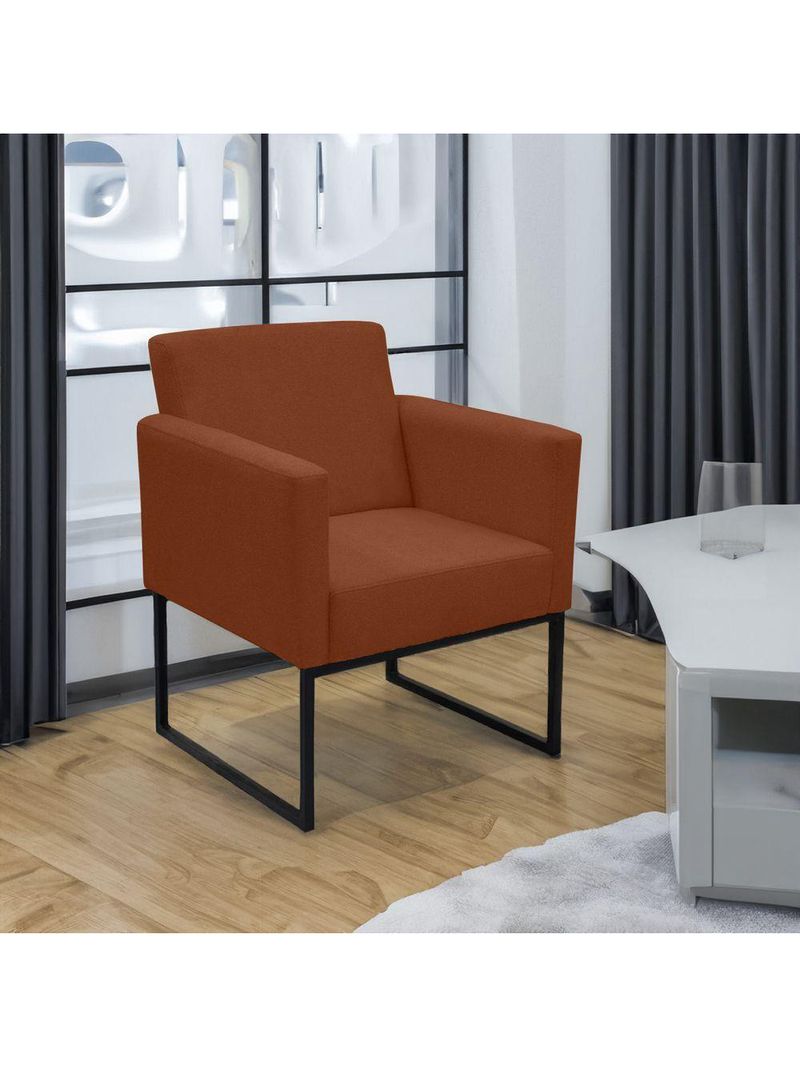 Poltrona Jade Conforto Aconchego Tecido Boucle Base Metálica Terracota