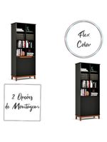 Livreiro Ej Flow 2 Portas 6 Prateleiras Com Pés Madeira Preto