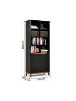 Livreiro Ej Flow 2 Portas 6 Prateleiras Com Pés Madeira Preto