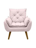 Poltrona Opala Conforto Aconchego Tecido Linho E Pés Palito Rosa