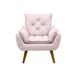 Poltrona Opala Conforto Aconchego Tecido Linho E Pés Palito Rosa