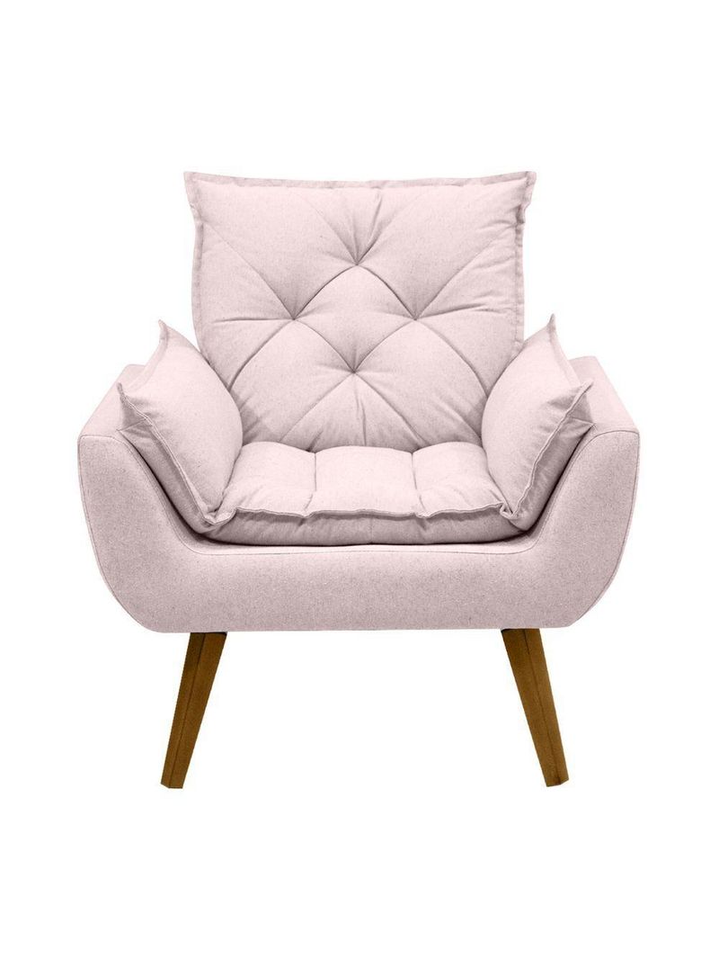 Poltrona Opala Conforto Aconchego Tecido Linho E Pés Palito Rosa