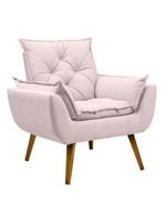 Poltrona Opala Conforto Aconchego Tecido Linho E Pés Palito Rosa
