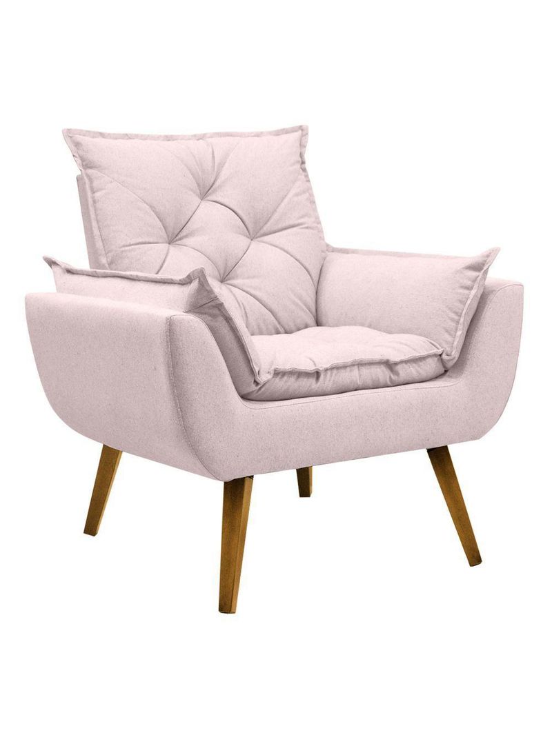Poltrona Opala Conforto Aconchego Tecido Linho E Pés Palito Rosa