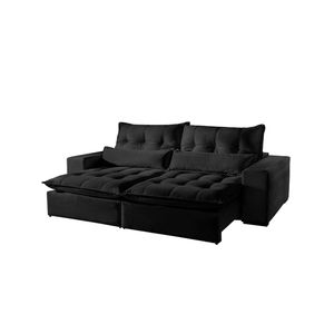 Sofá 4 Lugares Retrátil E Reclinável Máximo 2.50m Veludo Preto