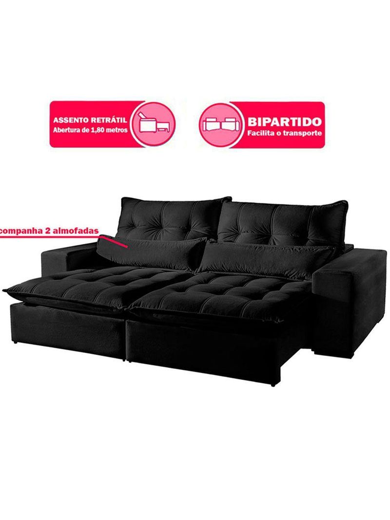 Sofá 4 Lugares Retrátil E Reclinável Máximo Veludo Preto