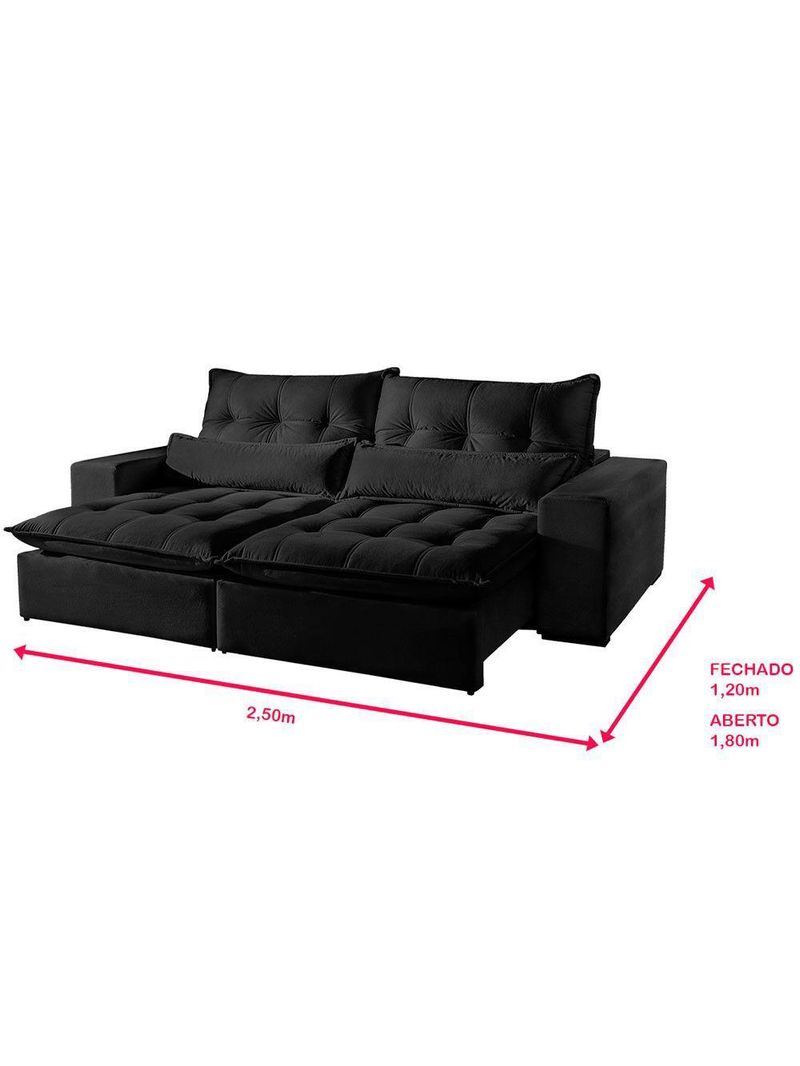 Sofá 4 Lugares Retrátil E Reclinável Máximo Veludo Preto