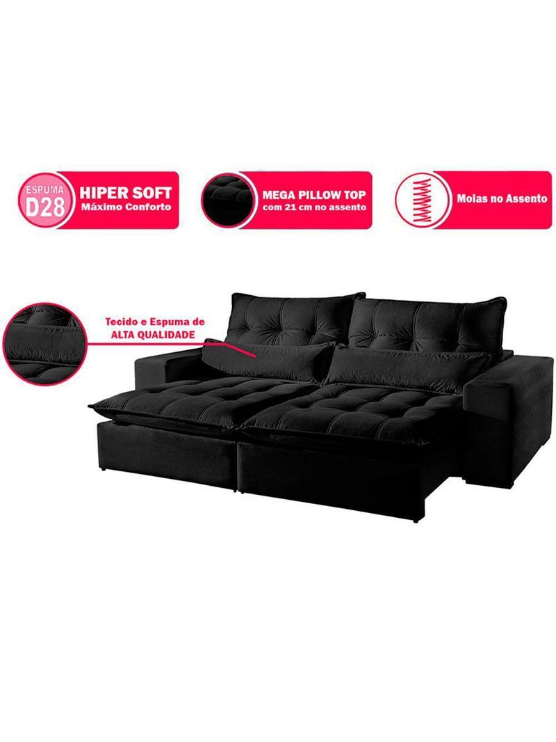 Sofá 4 Lugares Retrátil E Reclinável Máximo Veludo Preto