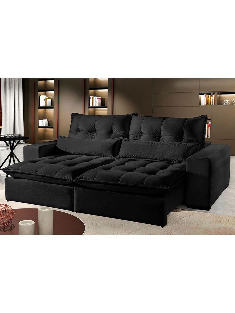 Sofá 4 Lugares Retrátil E Reclinável Máximo Veludo Preto