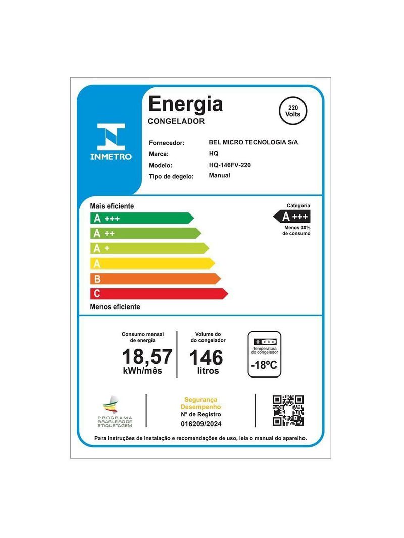 Freezer e Conservador Vertical HQ 146 Litros Branco HQ-146FV 220V