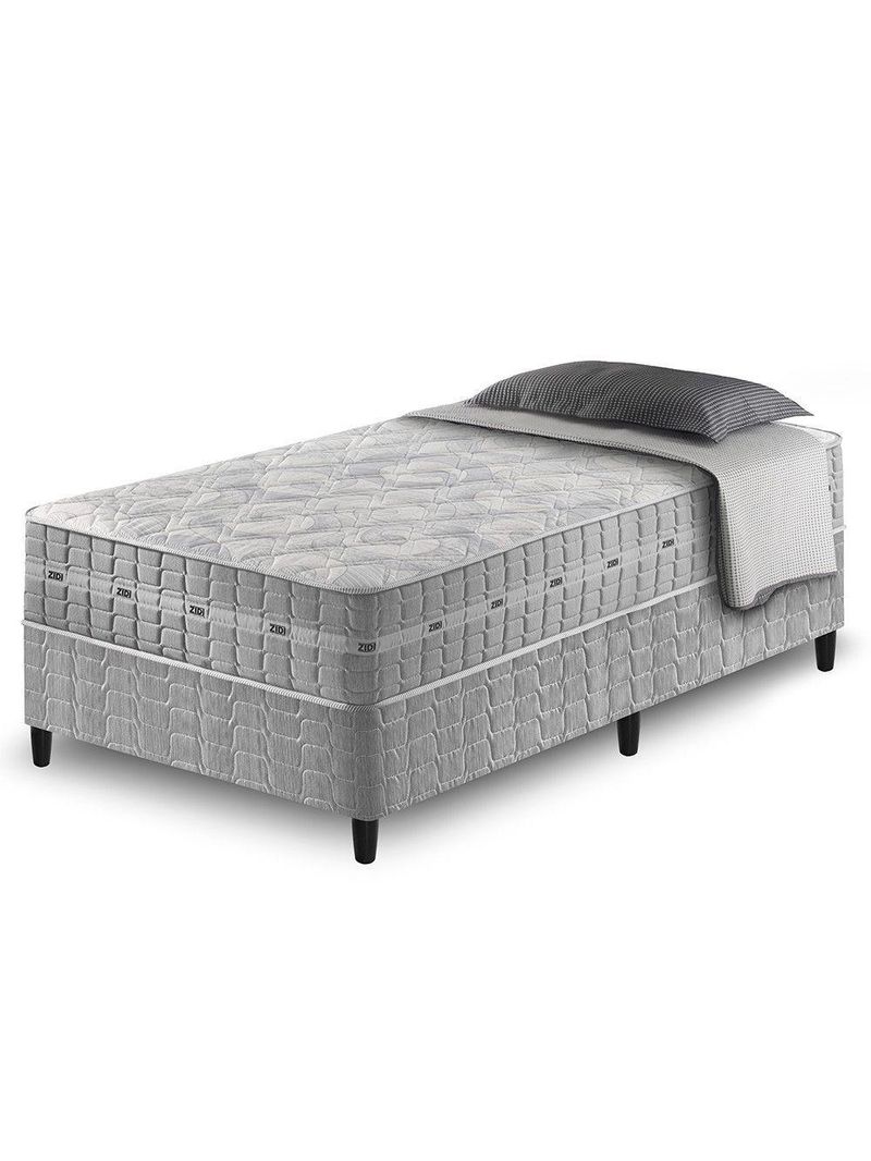 Conjunto Cama Box Solteiro Zidi Alabama 88x188 Mola Ensacada Cinza Solteiro