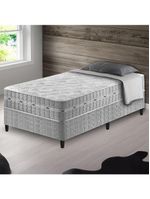 Conjunto Cama Box Solteiro Zidi Alabama 88x188 Mola Ensacada Cinza Solteiro