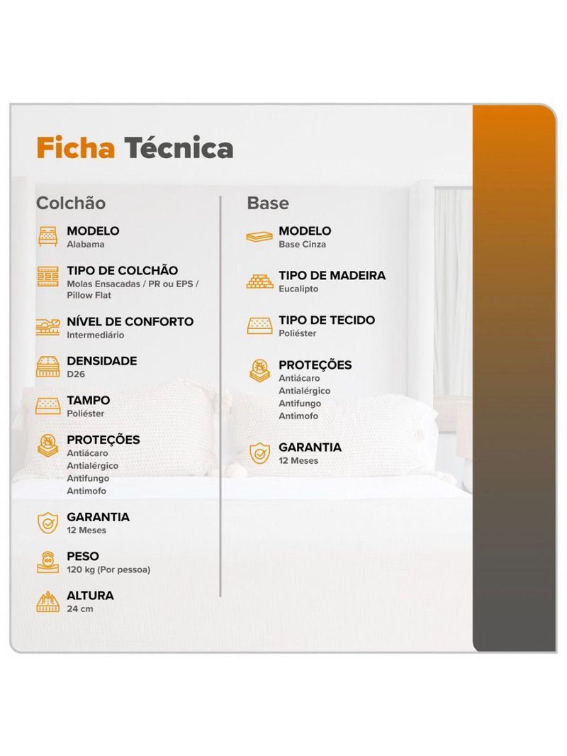 Conjunto Cama Box Solteiro Zidi Alabama 88x188 Mola Ensacada Cinza Solteiro
